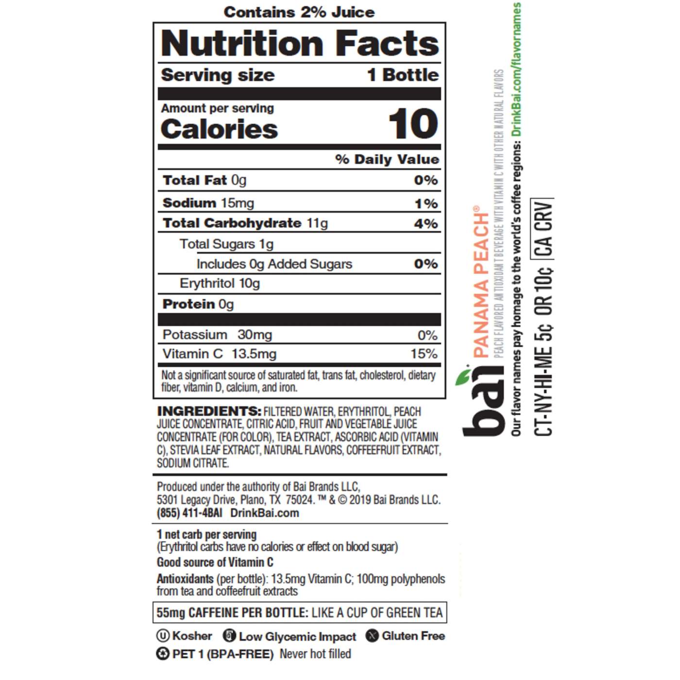 Bai 5 Antioxidant Infusions Panama Peach Beverage Shop Juice at HEB