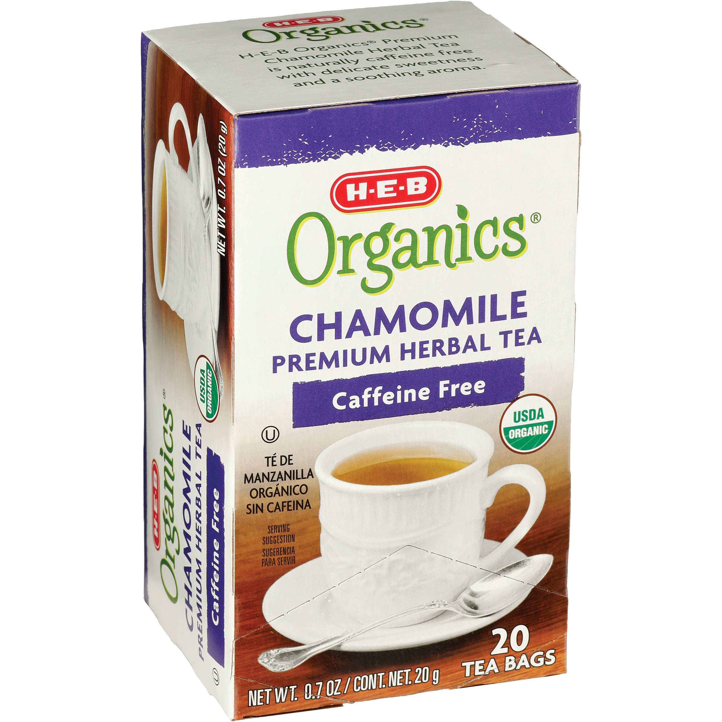 H-E-B Organics Caffeine-Free Chamomile Herbal Tea Bags, 20 ct