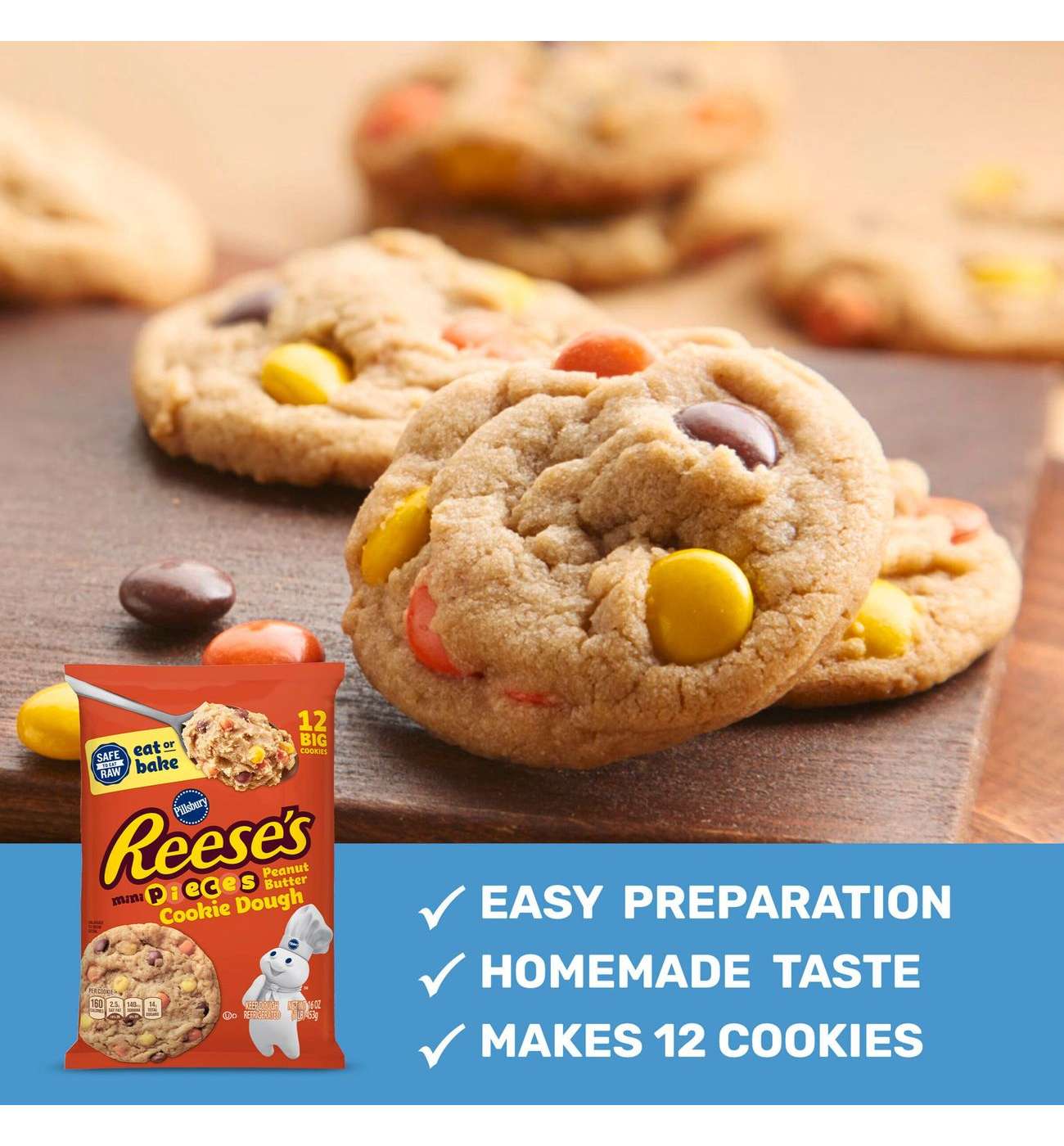 Pillsbury Ready to Eat or Bake Cookie Dough - Reese's Mini Peanut Butter Pieces; image 3 of 4