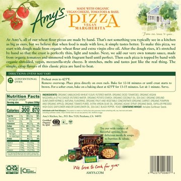 Amy's Vegan Frozen Margherita Pizza