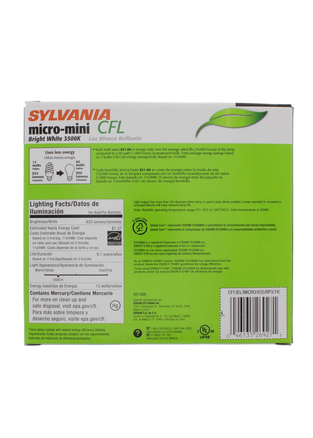 Sylvania Micro-Mini 60-Watt Bright White CFL Light Bulbs; image 2 of 2