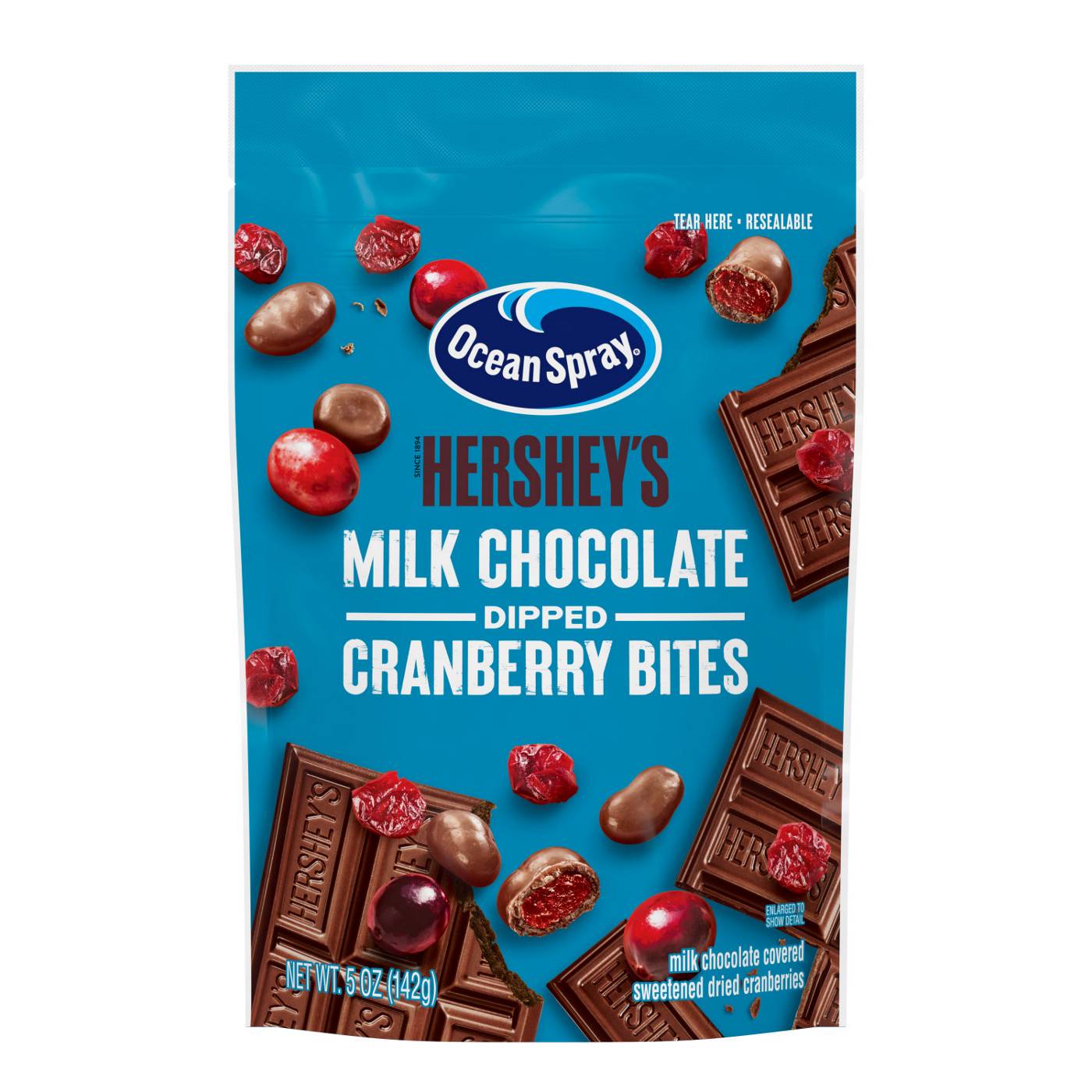 Ocean Spray Ocean Spray® HERSHEY’S® Milk Chocolate Dipped Cranberry Bites, Chocolate Covered Dried Cranberries, 5 Oz Pouch; image 1 of 7