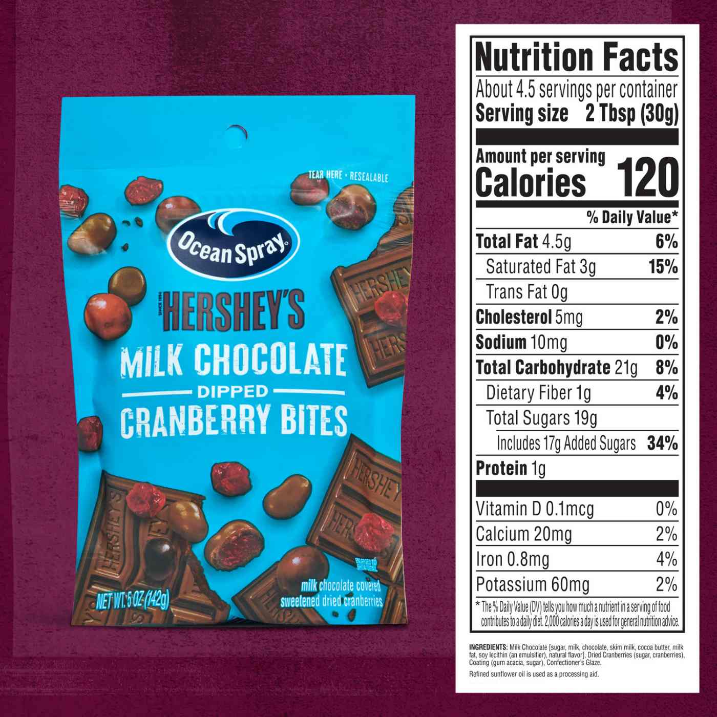Ocean Spray Ocean Spray® HERSHEY’S® Milk Chocolate Dipped Cranberry Bites, Chocolate Covered Dried Cranberries, 5 Oz Pouch; image 3 of 7