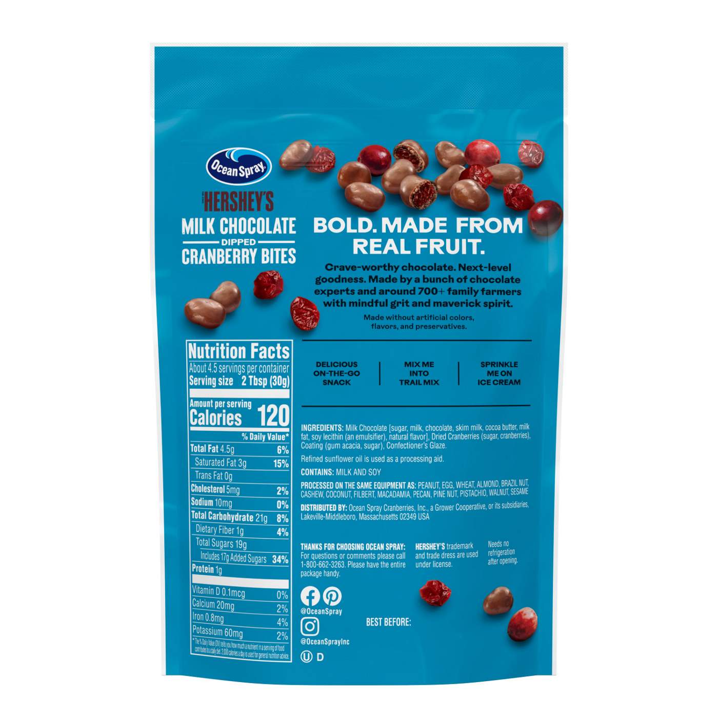 Ocean Spray Ocean Spray® HERSHEY’S® Milk Chocolate Dipped Cranberry Bites, Chocolate Covered Dried Cranberries, 5 Oz Pouch; image 6 of 7