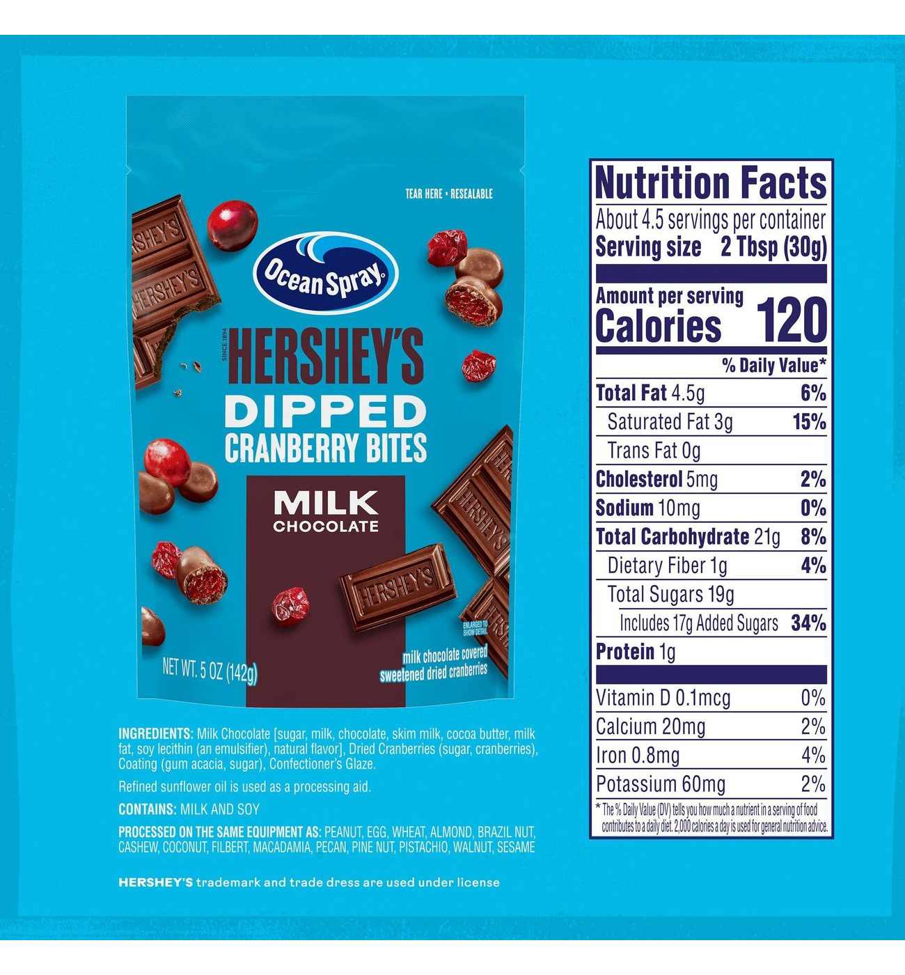 Ocean Spray Hershey's Milk Chocolate Dipped Craisins Cranberry Bites; image 6 of 7