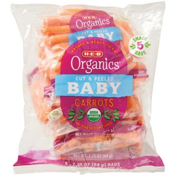 H-E-B Organics Fresh Baby Carrots Snack Bags, 5 ct