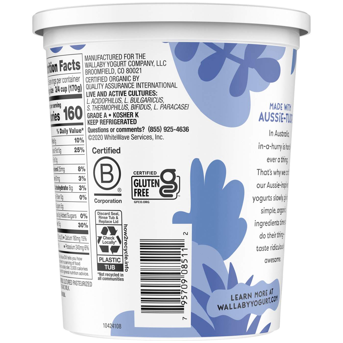 Wallaby Organic Whole Milk Greek Yogurt - Plain; image 4 of 6