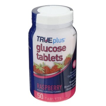 TRUEplus Raspberry Glucose Tablets, 50 ct