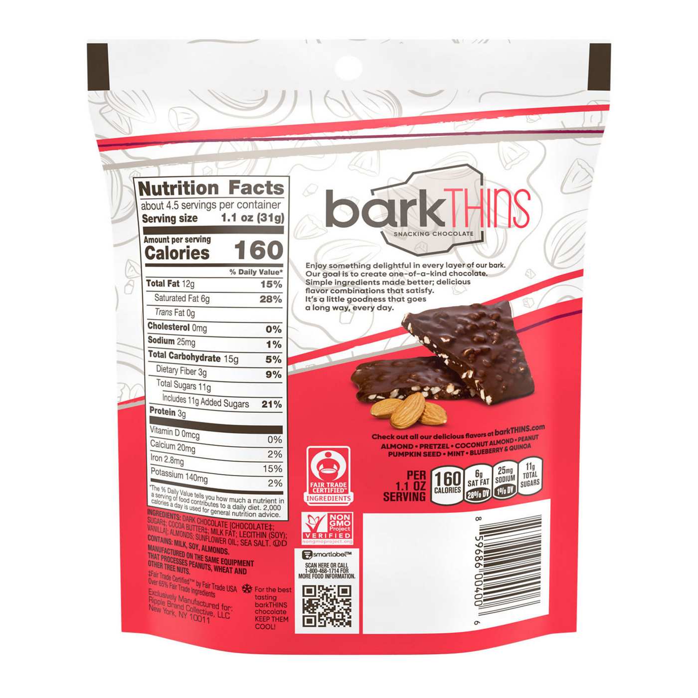 Barkthins Dark Chocolate Almond & Sea Salt Snacking Chocolate Bag; image 5 of 7