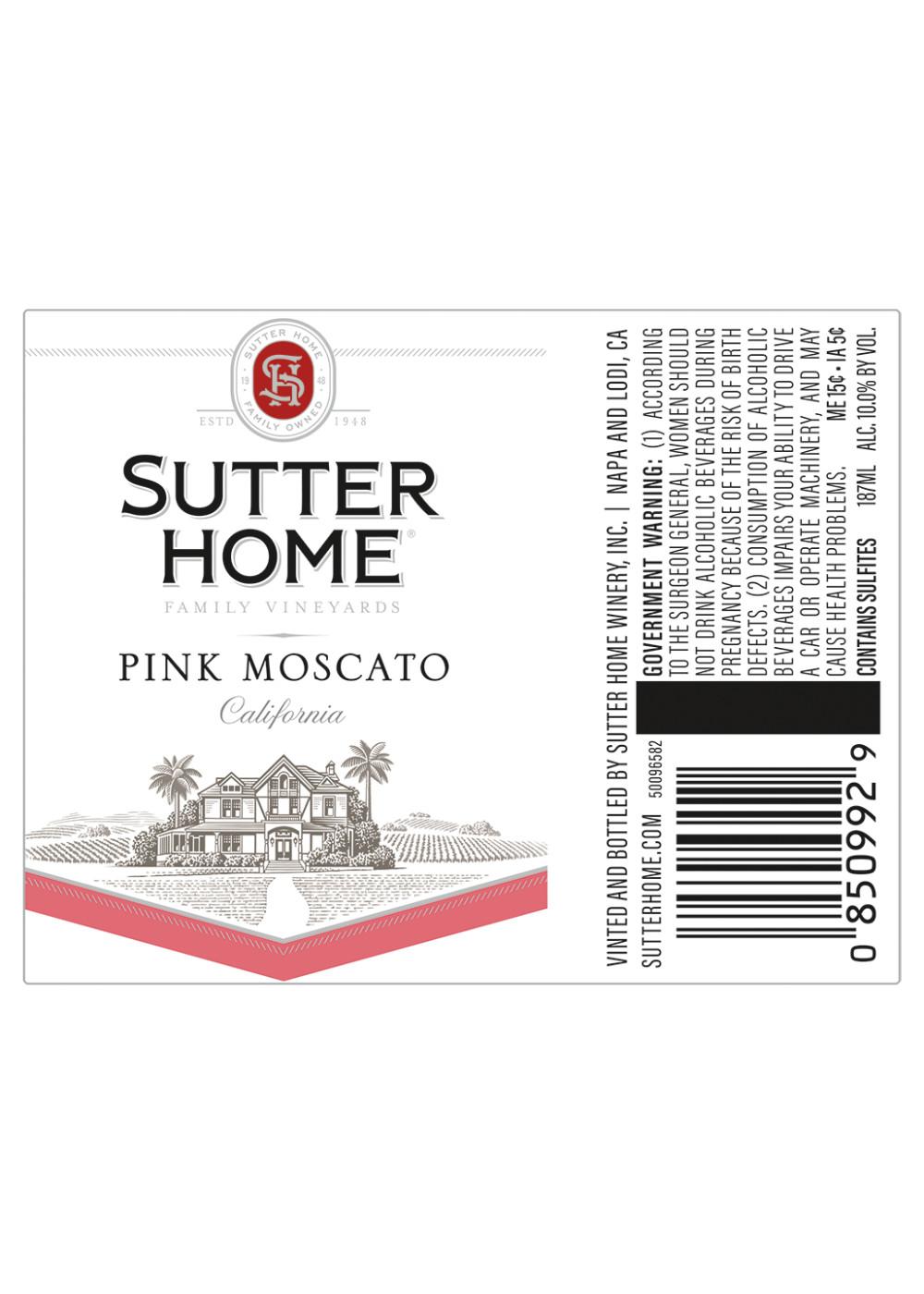 Sutter Home Pink Moscato California Red Wine 4 pk Bottles; image 6 of 6