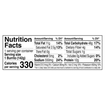 Red's Organic 12g Protein Bean & Cheese Burrito