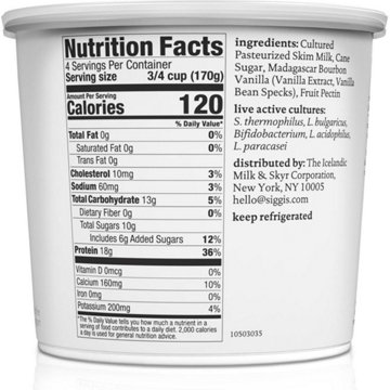 Siggi's Non-Fat Strained Skyr Yogurt - Vanilla, 24 oz