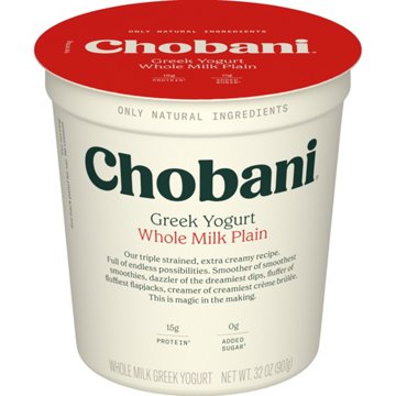 Chobani 15g Protein Whole Milk Plain Greek Yogurt