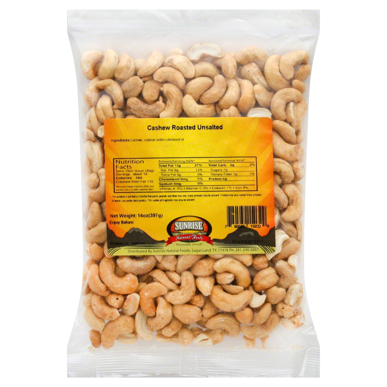 Sunrise Natural Foods Unsalted Roasted Cashews Shop Nuts & Seeds at HEB