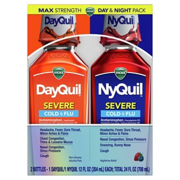 Vicks DayQuil & NyQuil SEVERE Cold & Flu Medicine, Powerful Multi-Symptom Daytime & Nighttime Relief, Combo Pack, 24 oz