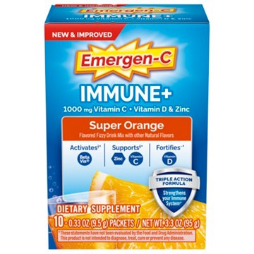 Emergen-C Immune+ Triple Action Immune Support Powder, BetaVia (R), 1000mg Vitamin C, B
Vitamins, Vitamin D and Antioxidants, Super Orange, 10 ct