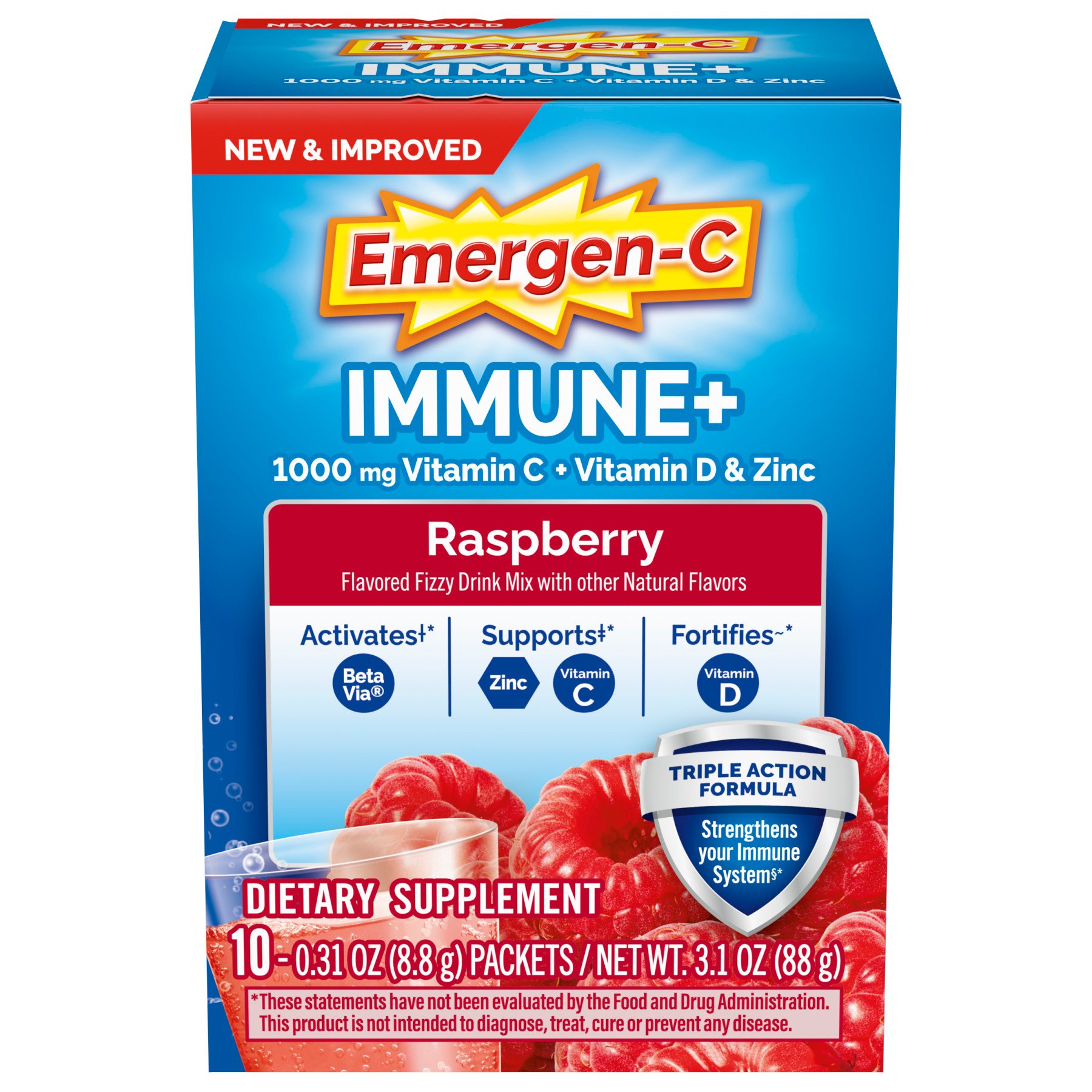 EmergenC Immune+ Vitamin C 1000Mg Packets Raspberry Shop Vitamins AZ at HEB