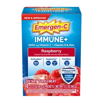 Emergen-C Immune+ Triple Action Immune Support Powder, BetaVia (R), 1000mg Vitamin C, B
Vitamins, Vitamin D and Antioxidants, Raspberry, 10 ct