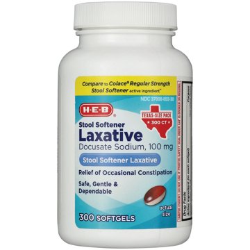 H-E-B Docusate Sodium Stool Softener Laxative Softgels - Texas-Size Pack, 300 ct