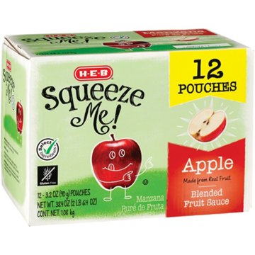 H-E-B Squeeze Me! Applesauce Pouches, 12 ct