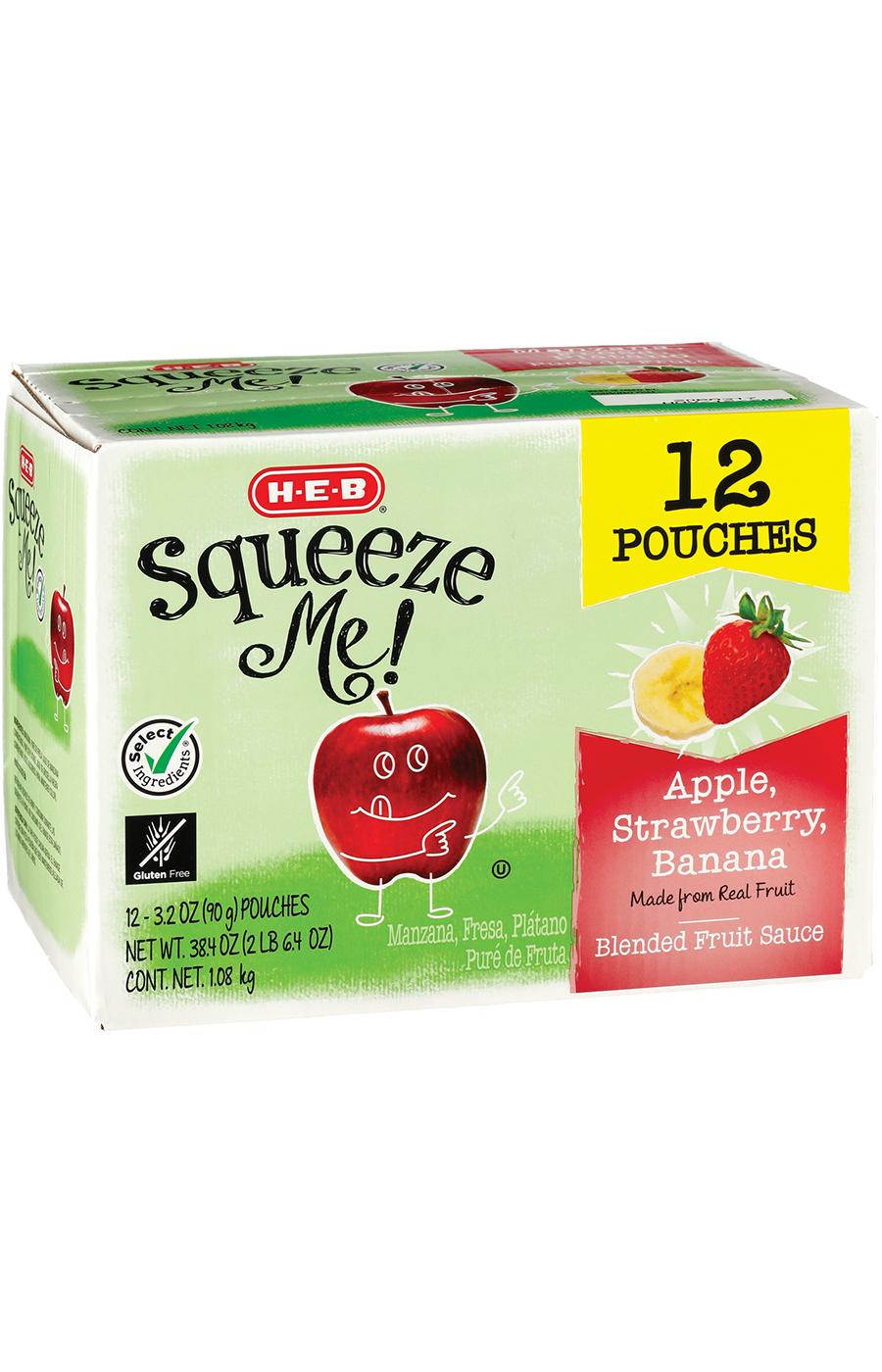 H-E-B Squeeze Me! Apple Strawberry Banana Applesauce Pouches; image 1 of 2
