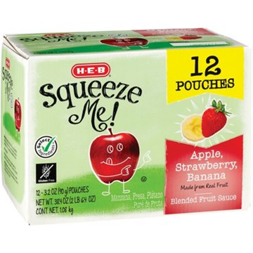 H-E-B Squeeze Me! Apple Strawberry Banana Applesauce Pouches, 12 ct
