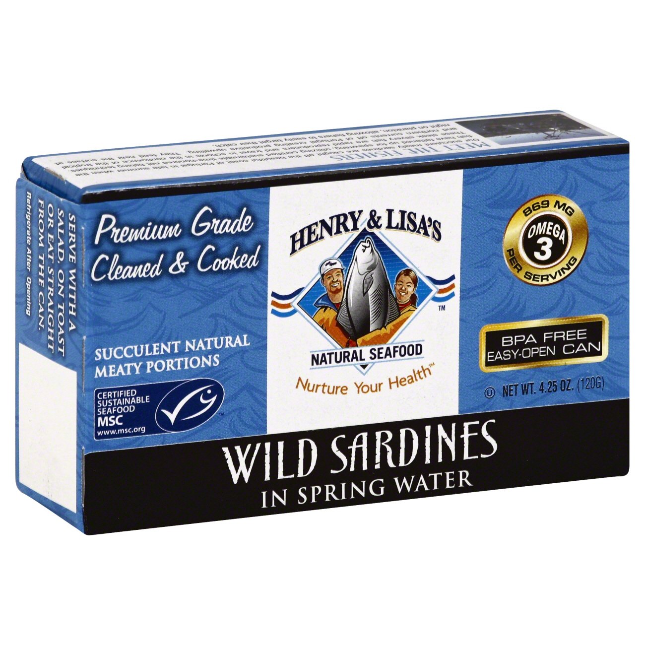 Henry & Lisa's Natural Seafood Wild Sardines In Spring Water, 4.25