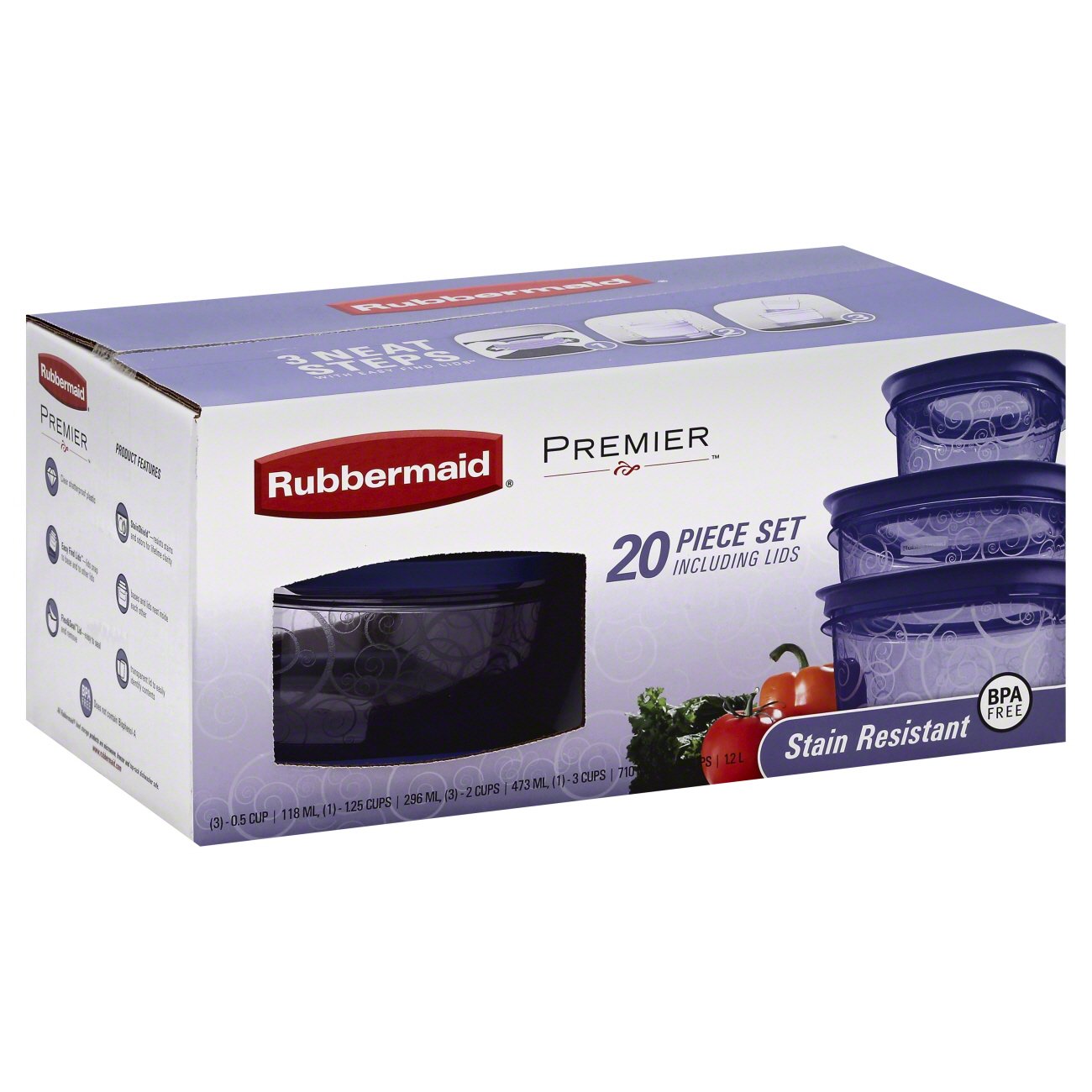 Rubbermaid Premier Easy Find Lids Food Storage Containers, 20