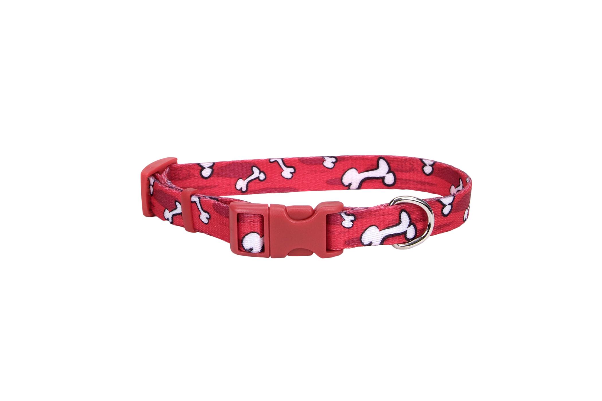 Alliance 10-14" Red with Bone Print Adjustable Small Dog Collar; image 2 of 2