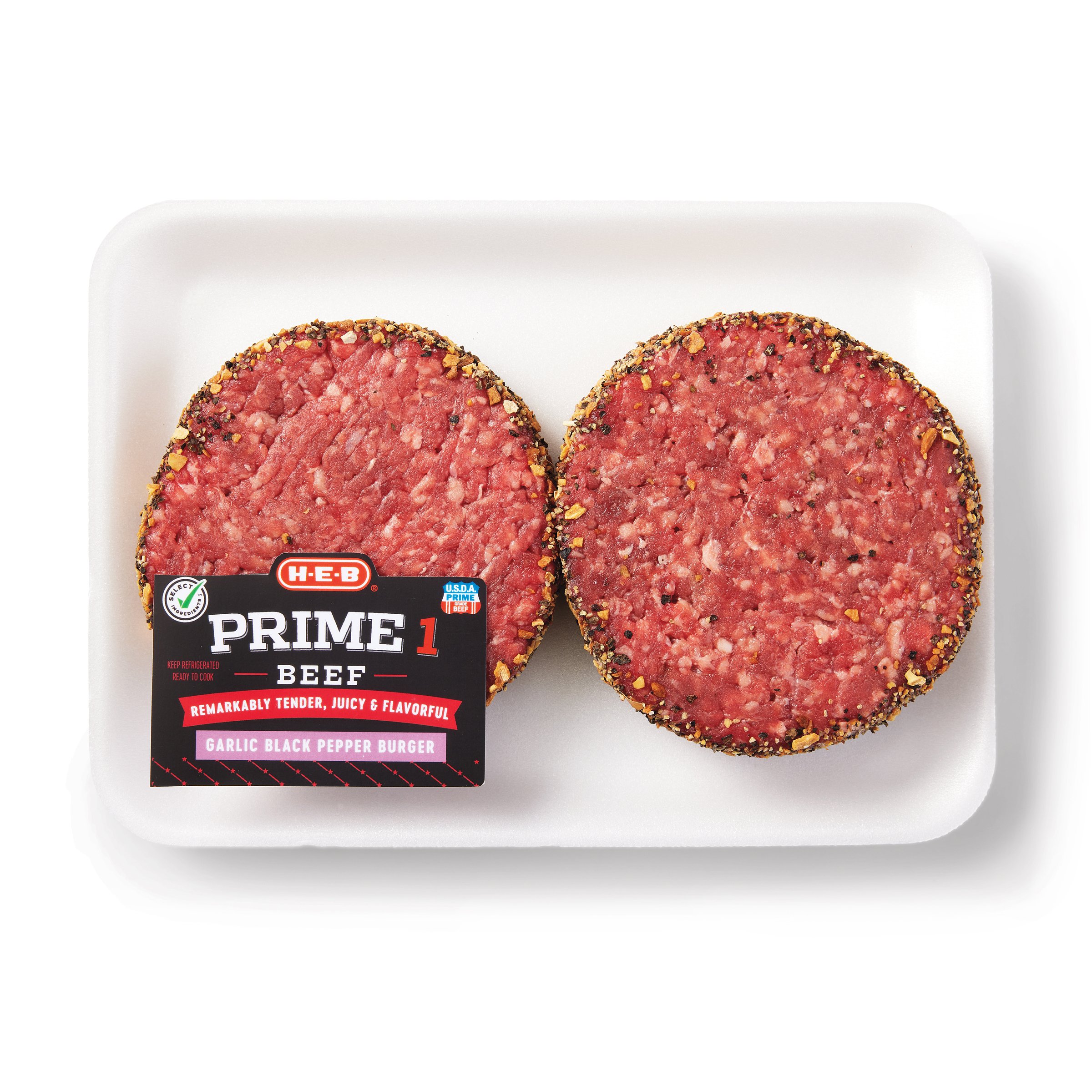 H-E-B Prime 1 Beef Garlic Black Pepper Encrusted Burger Patties - Shop ...