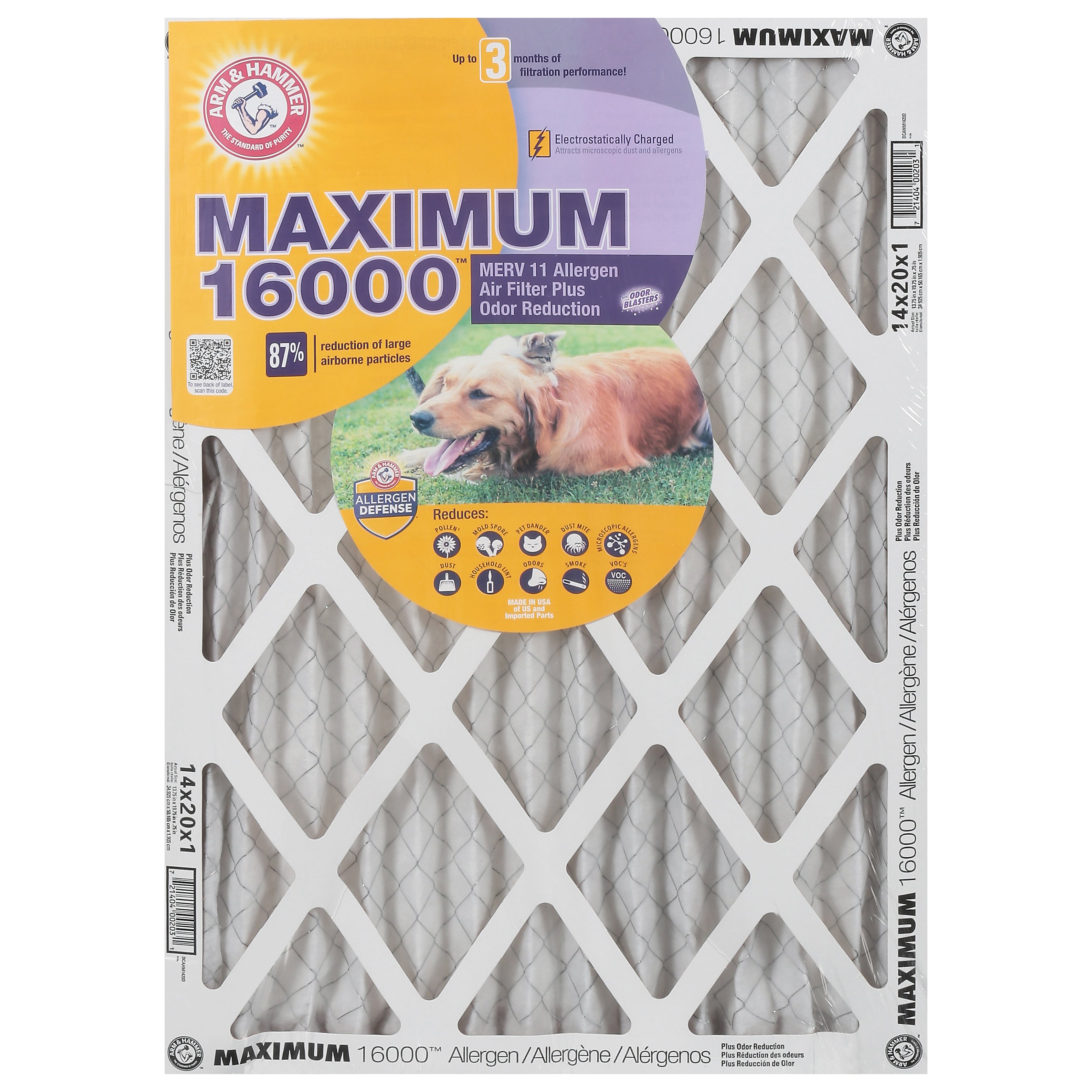 Arm & Hammer Maximum 16000 Allergen Air Filter Plus Odor Reduction
