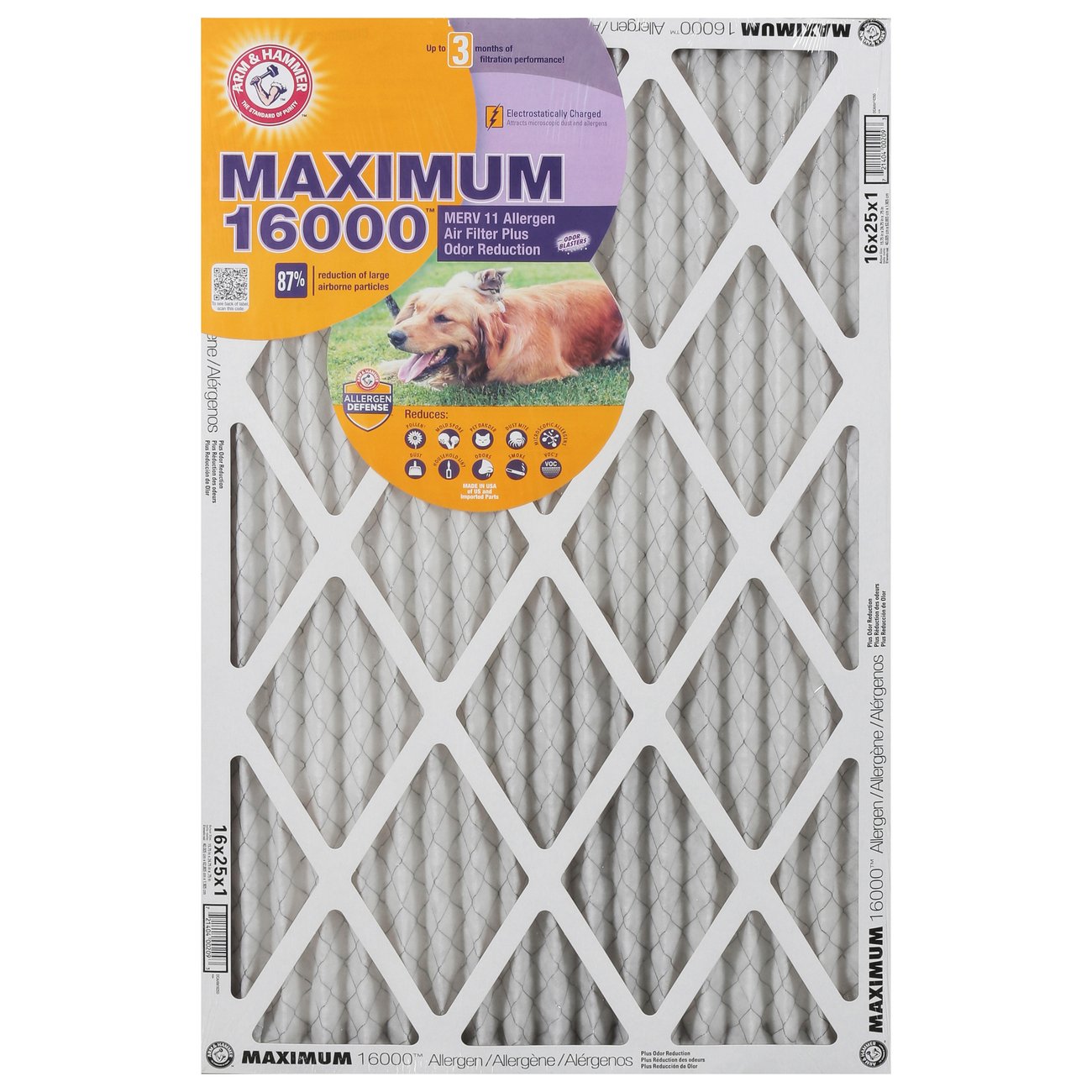 Arm & Hammer Maximum 1600 Allergen Air Filter Plus Odor Reduction