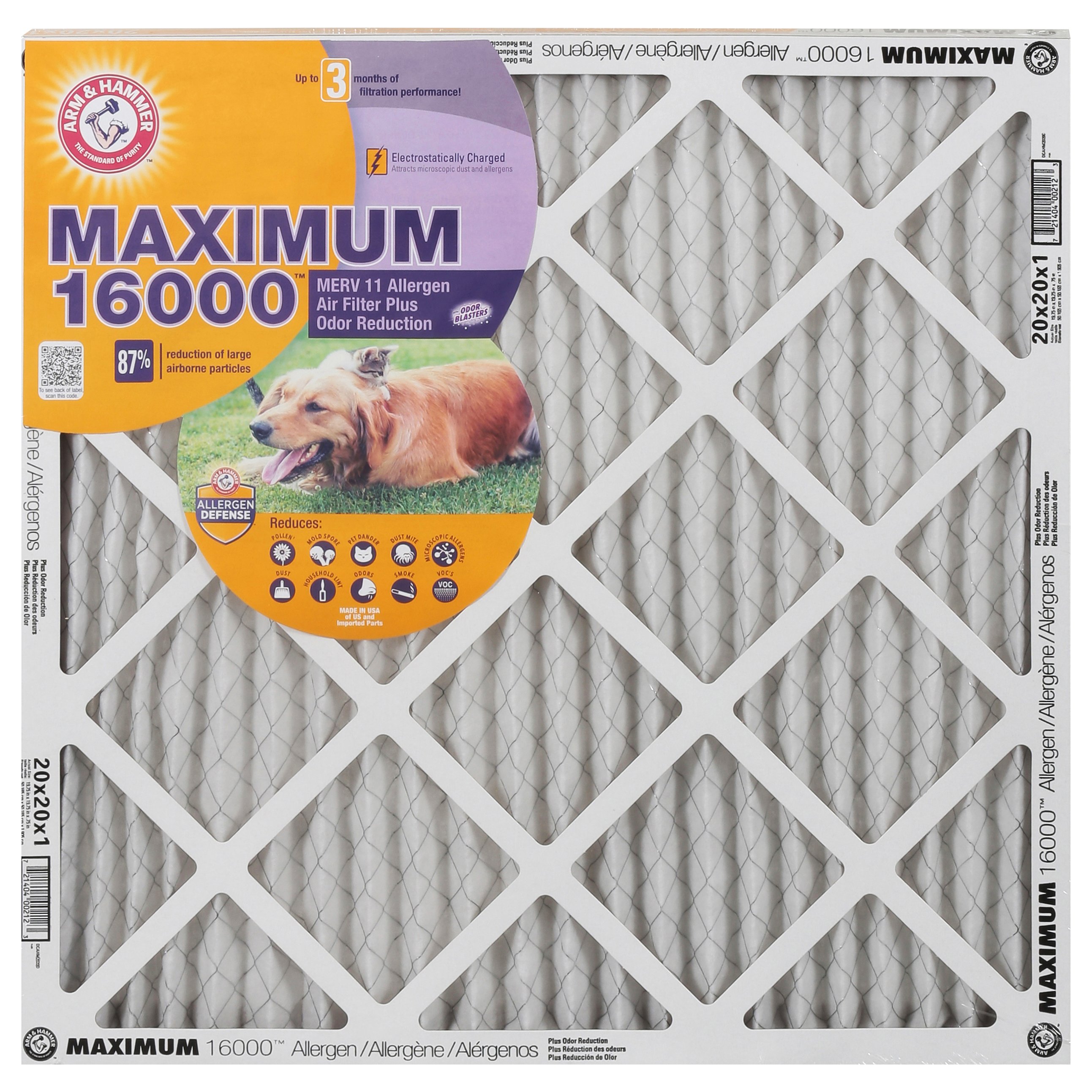 Arm & Hammer Maximum 1600 Allergen Air Filter Plus Odor Reduction