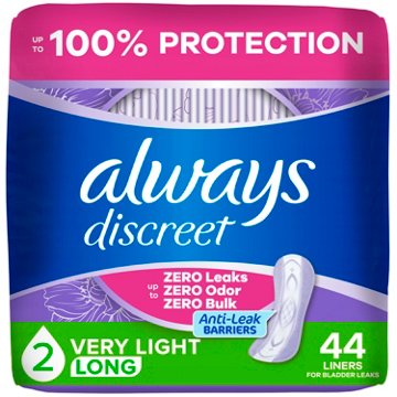 Always Discreet Postpartum & Incontinence Liners - Long, Very Light, 44 ct