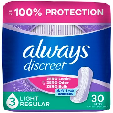 Always Discreet Light Incontinence Pads, 30 ct