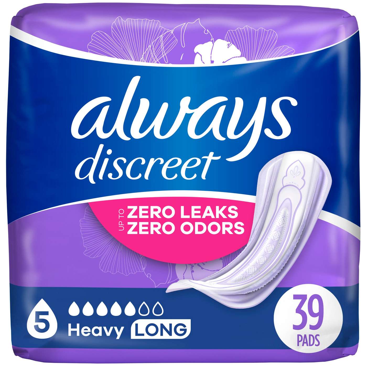 Always Discreet Heavy Long Incontinence Pads; image 1 of 10