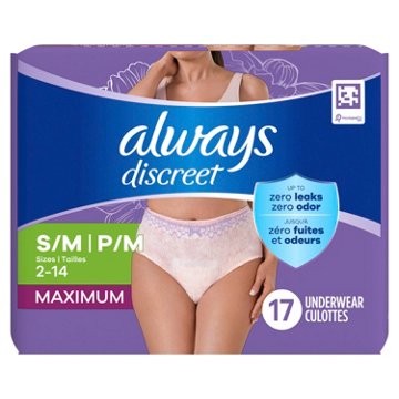 Always Discreet Incontinence Underwear for Women Maximum Absorbency, S/M, 19 ct