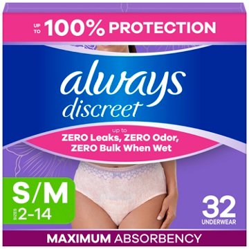 Always Discreet Adult Women Incontinence & Postpartum Maximum Protection Underwear - S/M, 32 ct