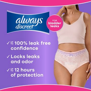 Always Discreet Adult Incontinence Underwear for Women & Postpartum Underwear, L, Up to 100% Bladder Leak Protection, 17 ct