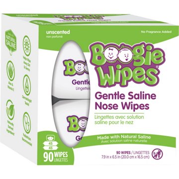 Boogie Wipes Gentle Saline Nose Wipes - Unscented, 90 ct