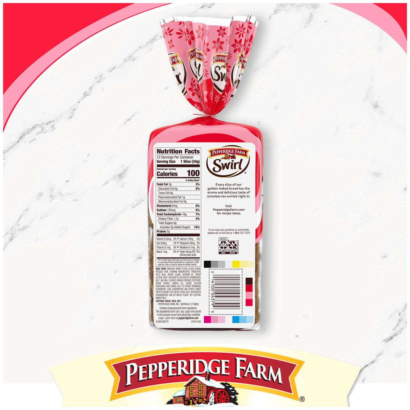 Pepperidge Farm Strawberry Flavored Swirl Bread; image 2 of 9