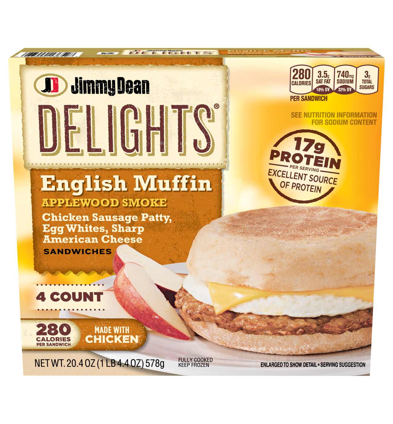 Jimmy Dean Applewood Smoke Chicken Sausage, Egg White and Cheese English Muffin Sandwiches; image 1 of 3