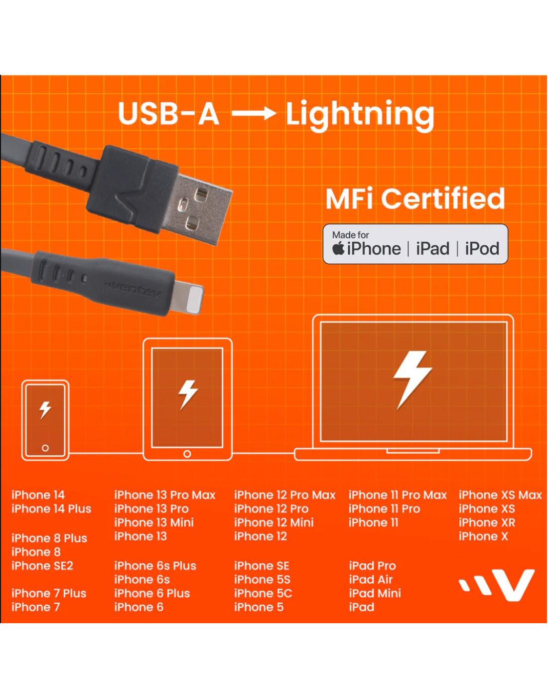 Ventev ChargeSync USB-A to Apple Flat Lightning Cable - Gray; image 2 of 3