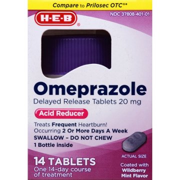 H-E-B Omeprazole Wildberry Mint 20 mg Tablets, 14 ct