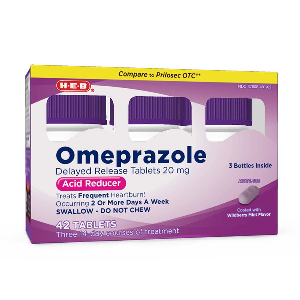 H-E-B Omeprazole Delayed Release Acid Relief Tablets – Wildberry Mint, 42-ct