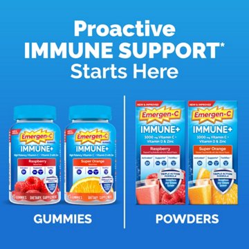 Emergen-C Immune+ Triple Action Immune Support Powder, BetaVia (R), 1000mg Vitamin C, B
Vitamins, Vitamin D and Antioxidants, Super Orange