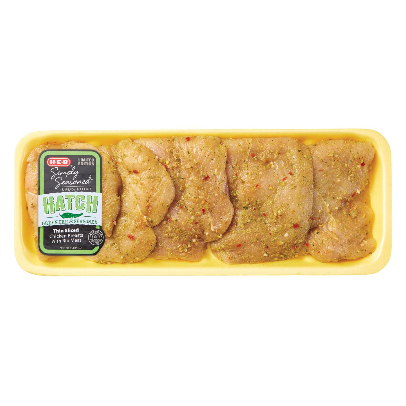 H-E-B Simply Seasoned Hatch Green Chile Seasoned Thin Sliced Chicken Breast; image 1 of 4