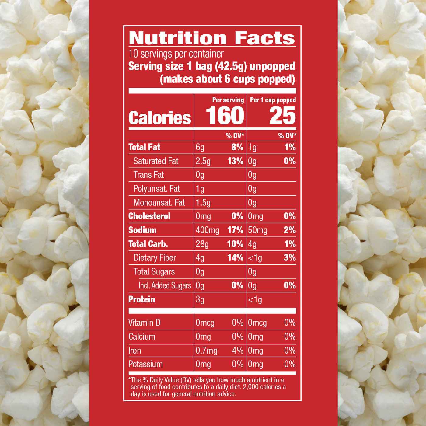 Popcorn deals nutrition facts