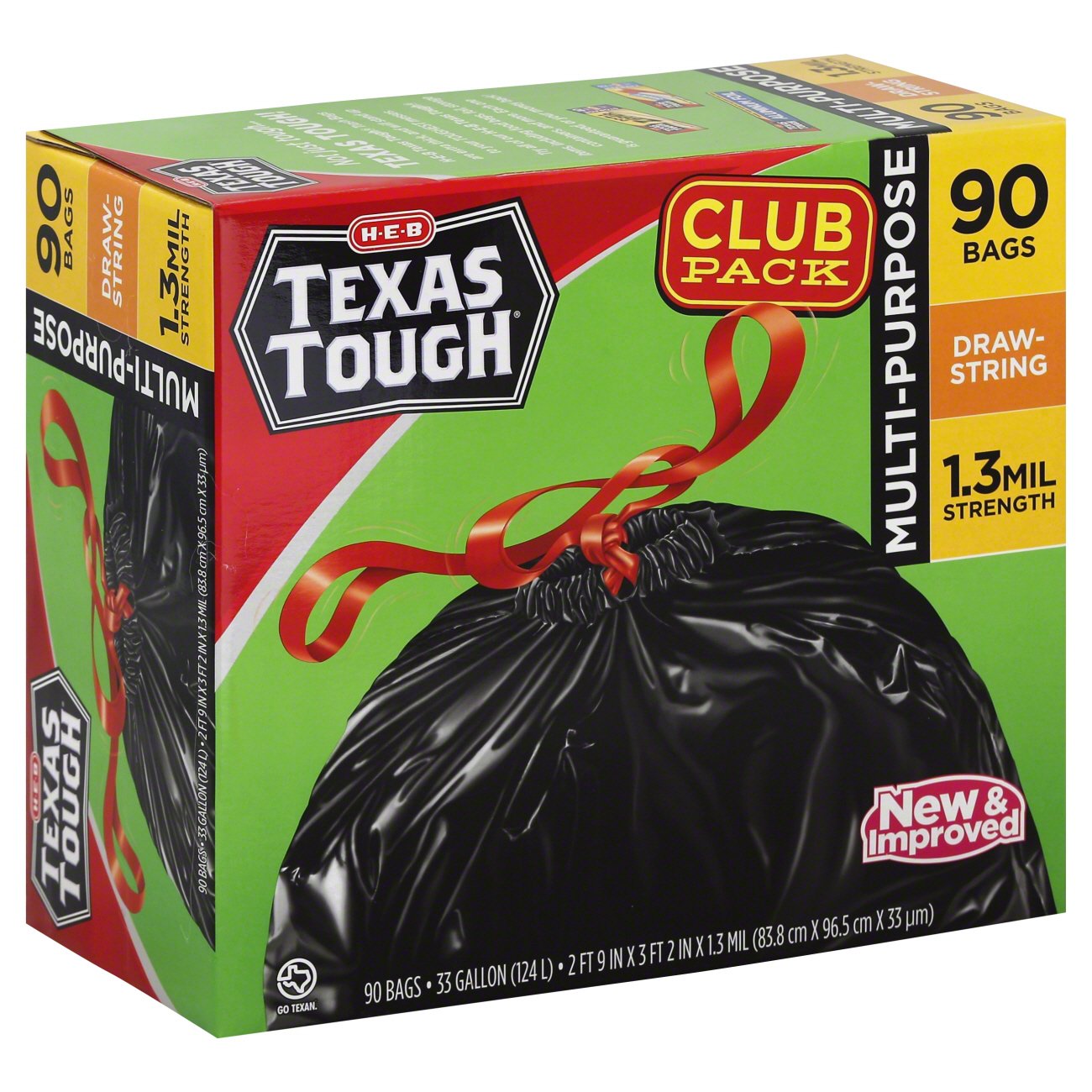 H-E-B Texas Tough Drawstring 33 Gallon Trash Bags Club Pack - Shop