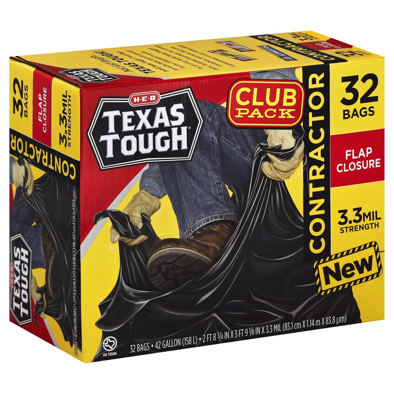HEB Texas Tough Flap Closure Contractor 42 Gallon Trash Bags Club